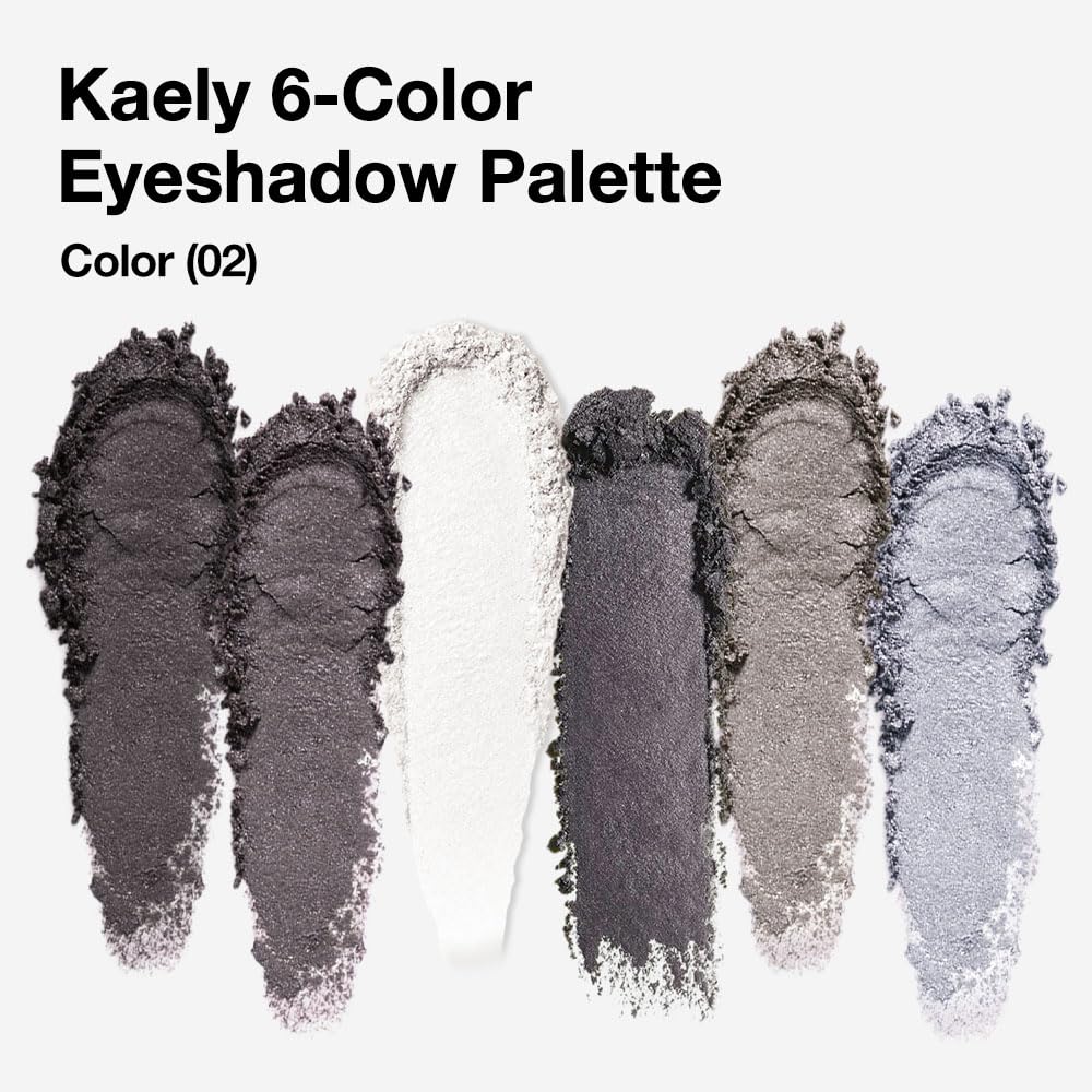 Kaely 6 Colors Mini Smoky Eye Shadow Palette Makeup, Black Grey White Silver Glitter Shimmer Smokey Eye Eyeshadow Palette for Older Women Pigmented Waterproof, Goth Halloween Makeup, Cruelty-free 02-BrightBean Baby