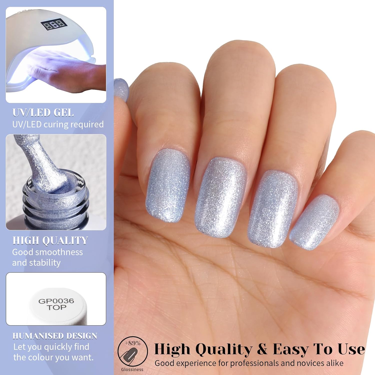 Grey Blue Metallic Glitter Gel Polish, 15ml UV/LED Soak Off Gel Nail Polish for Manicure Salon or DIY Nail Art at Home,Women Girls Gifts - GP0096-BrightBean Baby