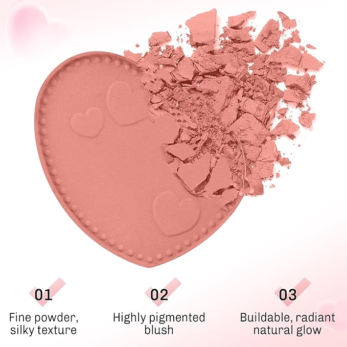 Boobeen Powder Blush Matte Pressed Blush Palette, Highly Pigmented Cream Pink Blusher for Cheeks, Blusher Compact Powder Makeup Lightweight Easily Blends, Single Color Rouge Powder-BrightBean Baby