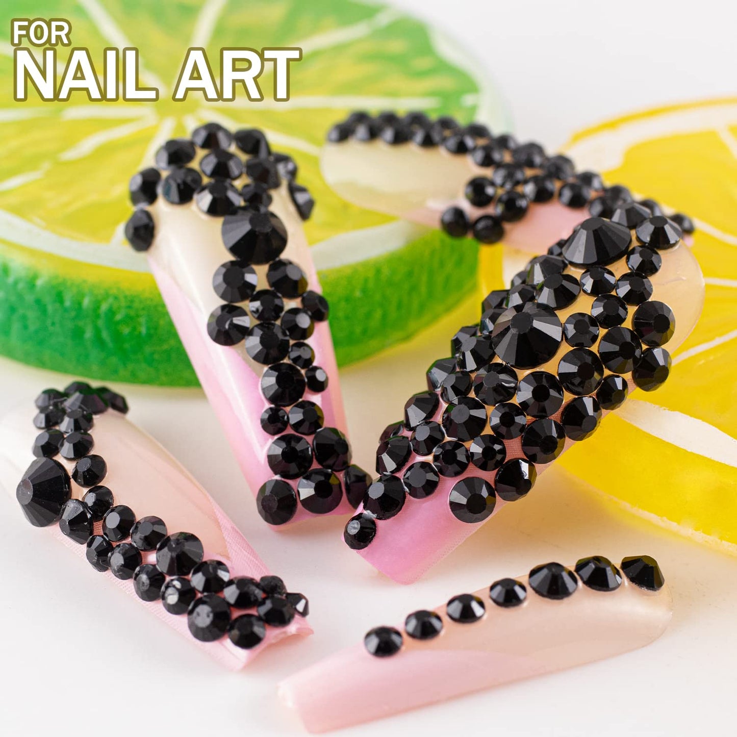 One Pack 2000 Pcs of Flatback Round Black Rhinestones 6 Sizes (1.5-6 mm) with Nail Art Rhinestone Picker Pencil and Tweezers for DIY and Salon Use-BrightBean Baby