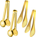 4 PCS Serving Tongs 9 Inch Buffet Tongs Stainless Steel Serving Utensils for Salad Buffet Appetizer Dessert Food Parties, Gold