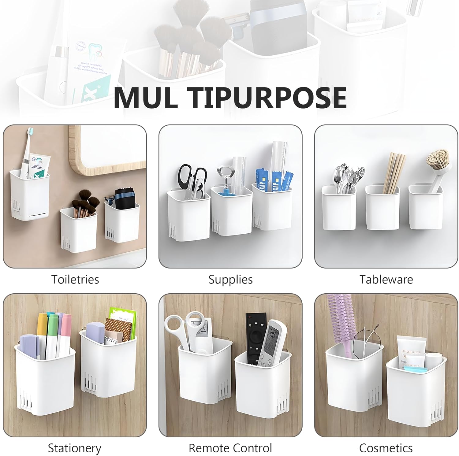 2 Packs Wall Mounted Toothbrush Holders, Self Adhesive Bathroom Toothbrush Wall Holder for Electric Toothbrush, Toothpaste, Razor,Shower Item (White-BrightBean Baby