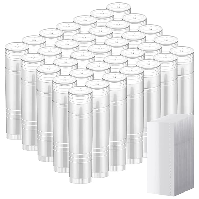 50 Pcs Lip Balm Containers Tubes Empty 3/16 oz Clear Lip Tubes and Shrink Wrap, Lip Gloss Tubes Lip Balm Containers with White Caps Twist Tubes for making Gifts, Travel-BrightBean Baby