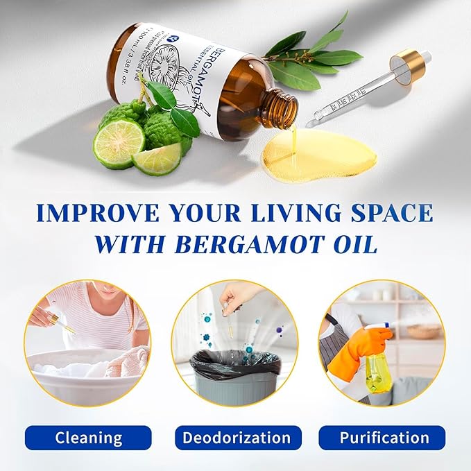 HIQILI Bergamot Essential Oil for Diffuser, Skin, Hair, DIY, 100% Pure & Natural - 3.38 Fl Oz (100 mL)-BrightBean Baby