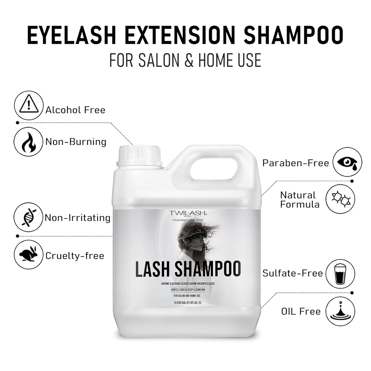Lash Shampoo Bulk, Eyelash Cleanser for Extensions 2 Liters, Dispenser Pump, Non-irritating or Burning Eyelid Foaming Cleanser for Professional Salon and Home Use (Classic Charm-2L)-BrightBean Baby