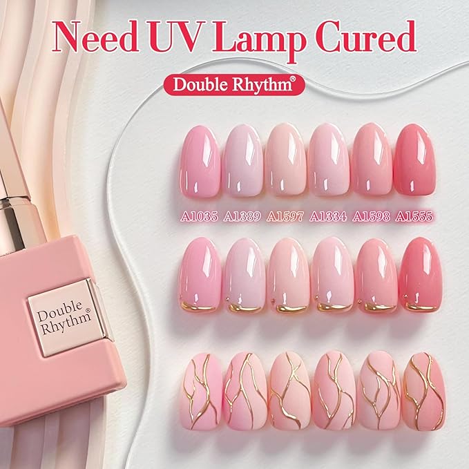 Double Rhythm 6 Pcs 15 ML Gel Polish Set Same Color Same Bottle Soak Off Gel Polish Kit Nail Art Manicure Salon DIY at Home for Women (Light Pale Peach Pink Orange Rose-T6-19)-BrightBean Baby