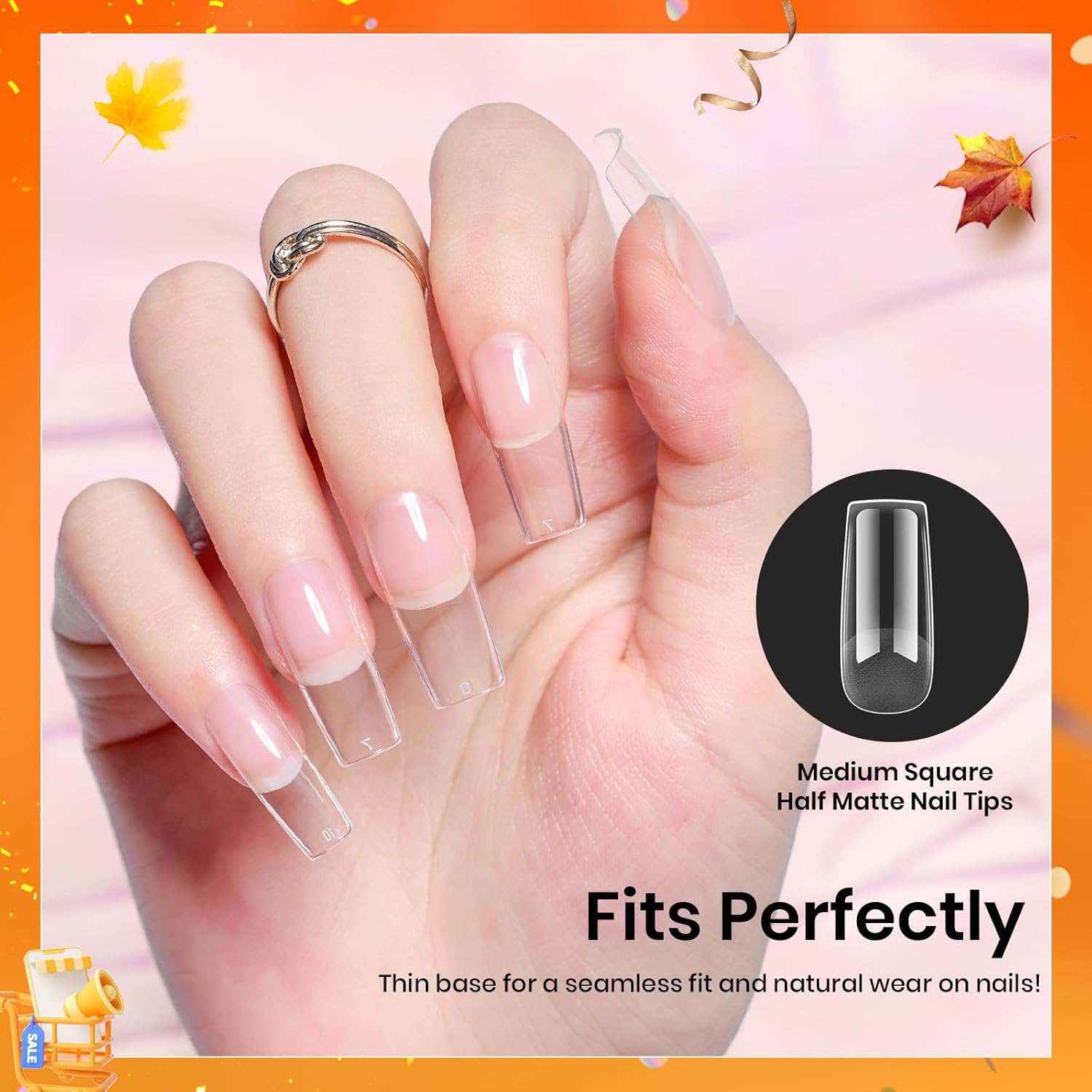 Beetles Nail Tips Medium Square 576Pcs 12 Sizes - Pre-Etched Soft Acrylic Nail Tips Half Matte False Nails Nail Art Full Cover Press Ons Nail Extensions Gift Set Home DIY Nail Salon-BrightBean Baby