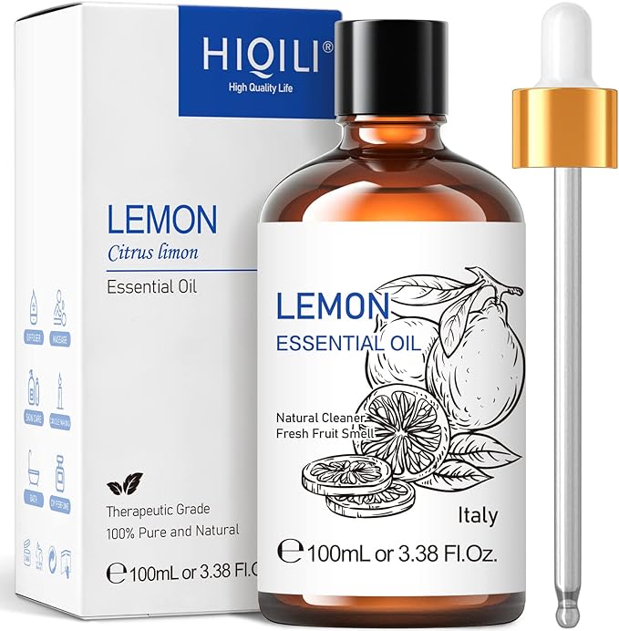 HIQILI Lemon Essential Oil, Household Cleaning, Air Purification, Skin Care, Can be Added to Cleansers, Sprays, Body Lotions Use - 3.38 Fl Oz/100ML-BrightBean Baby