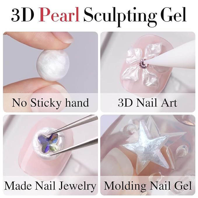 Double Rhythm 3D Nail Gel Pearl Solid Sculpting Gel for Nail Art Non-Sticky Hard Gel for Building Carving Molding Nail Extension Soak Off UV/LED Nail Art Salon Home DIY 0.5 Oz (Silver-Silk 01)-BrightBean Baby