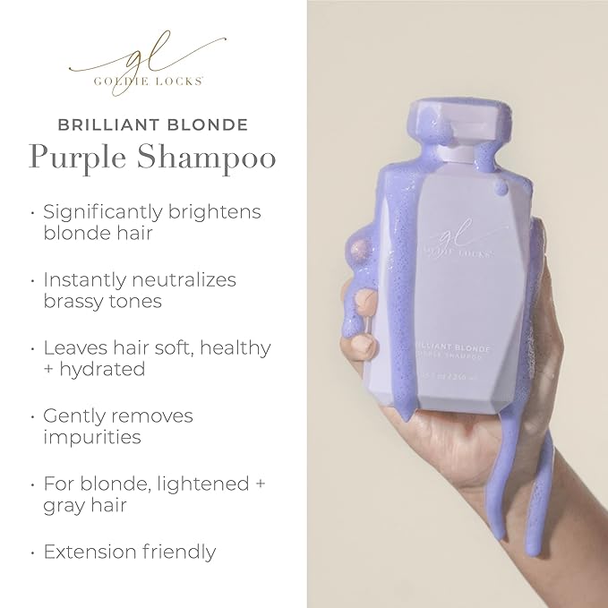 Goldie Locks Brilliant Blonde Purple Shampoo for Blonde, Lightened, Grey Hair & Extensions, Brightens, Tones, Eliminates Brass, Sulfate-Free, Nourishing, Moisturizing, Color Safe, 8.45 Fl Oz Bottle-BrightBean Baby
