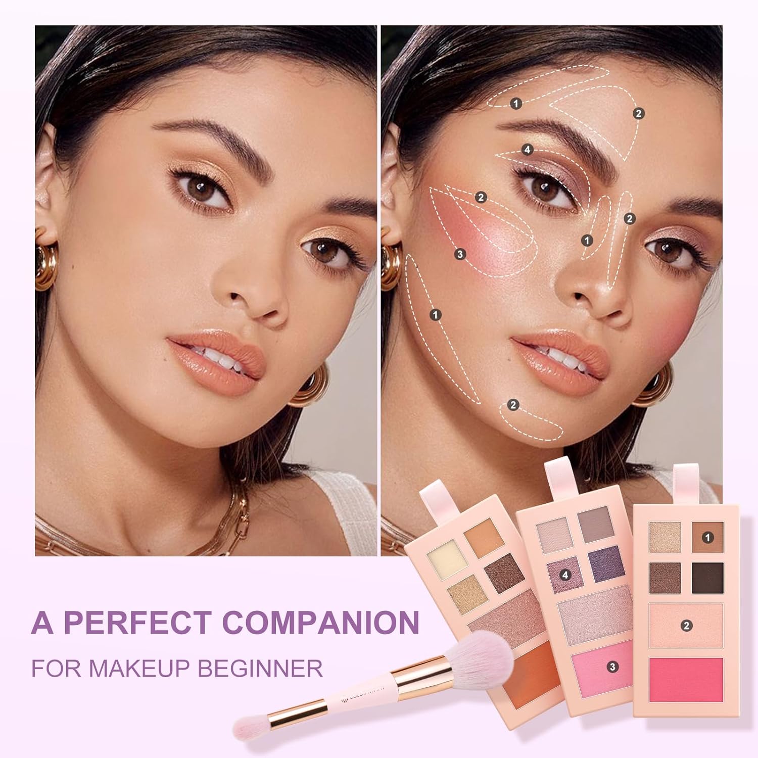 Color Nymph Small Makeup Palette Set for Face | Cosmetics Gift Set for Women & Girls | 12 Colors Eyeshadow, Blush, Highlighter, Contour Powder, Lip Gloss & Brush Kit | Travel-Friendly (Purple)-BrightBean Baby