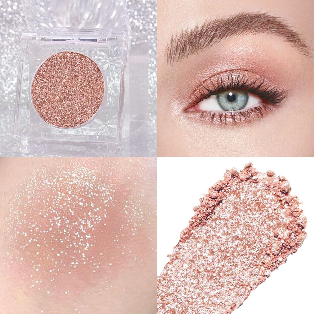 Champagne Rose Gold Monochrome Shimmer Eyeshadow Palette Makeup,Long Lasting Naturing-Looking Lightweight Glitter Single Eyeshadow,Neutral Powde Eye Shadow for Older Women-BrightBean Baby
