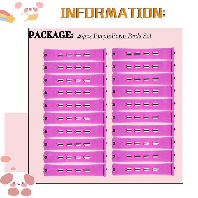 YOROSTAR 20pcs Purple Plastic Perm Rods Set for Natural Hair Cold Wave Rods Hair Rollers for Long Short Women's Hair DIY Hairdressing Tools-BrightBean Baby