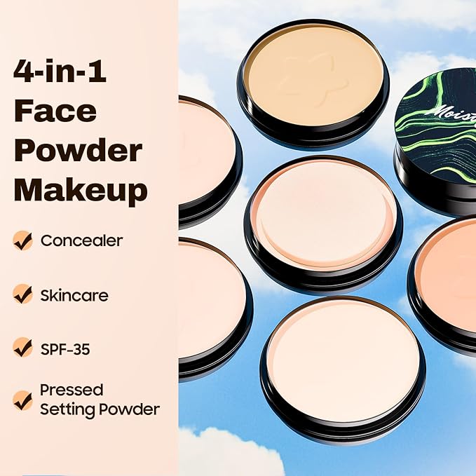 Face Setting Powder Makeup - Waterproof Long-Lasting Pressed Powder, Oil Control Finishing Powder Makeup, Smooth & Flawless, Poreless Matte Weightless for All Skin Types, Cruelty-free (Natural)-BrightBean Baby