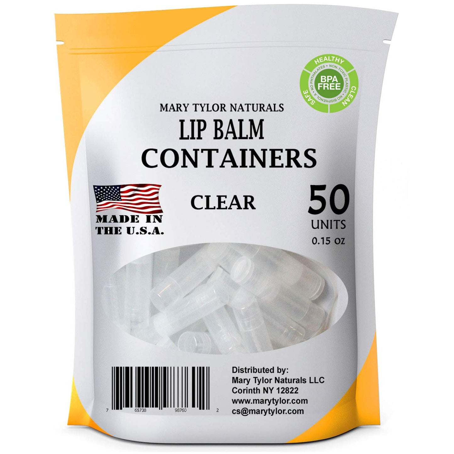 50 Clear Lip Balm Containers Round Tubes, BPA Free, Made in USA, 100% BPA Free, with Clear Caps For DIY Lipstick, homemade Lip Balms by Mary Tylor Naturals-BrightBean Baby