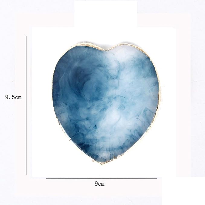 AKOAK 1 Pack Nail Heart Shape Resin Palette Agate Golden Edge Palette Crystal Edge Shooting Prop Palette Works Display Board Tools (Dark Blue)-BrightBean Baby