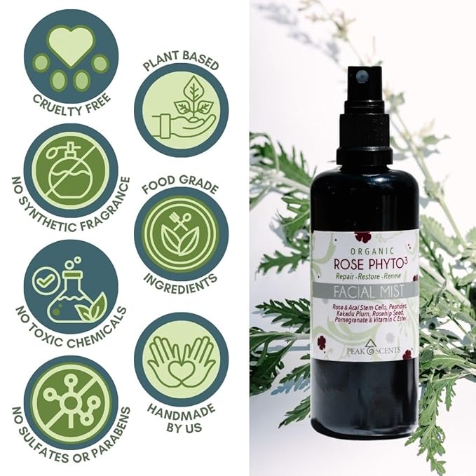 Organic & Vegan Rose Phyto³ Water Facial Spray - Moisturizing Face Mist & Setting Spray, Soothing, Hydrating Mist Rose Water For Face - Great for Facial Massaging (4 oz)-BrightBean Baby