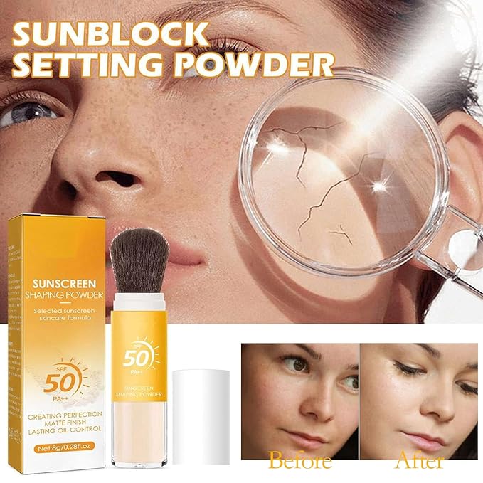 Mineral Sunscreen Setting Powder, Mineral Brush Setting Face Powder Makeup SPF 50 PA++ for All Skin, Oil Control Lightweight Breathable Concealer Brush Powder, Matte Smooth Translucent Face Powder-BrightBean Baby