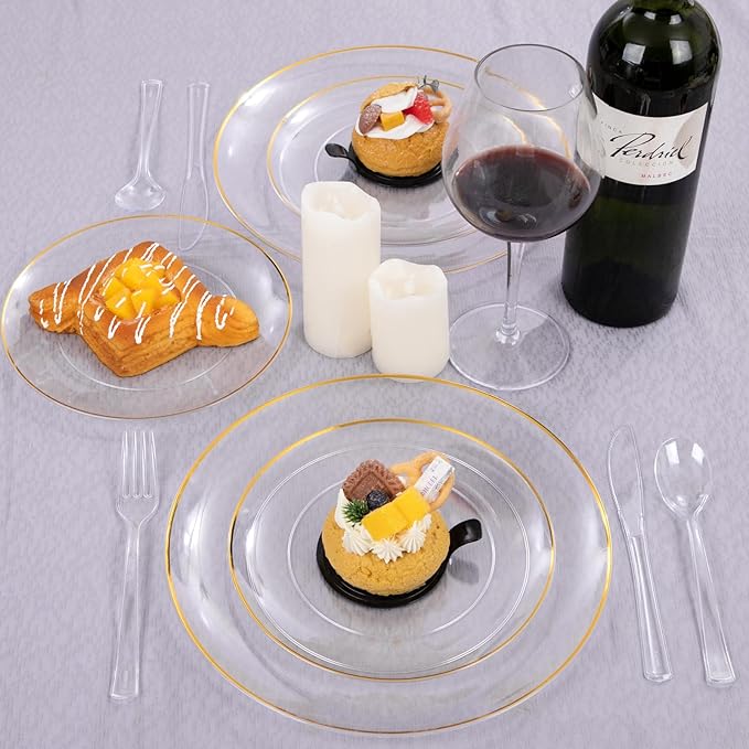 EI 360pcs Clear Plastic Silverware,Plastic Forks and Spoons,Plastic Silverware Heavy Duty,Clear Silverware Disposable include 120pcs Forks,120pcs Spoons and 120pcs Knives for Party,Picnic