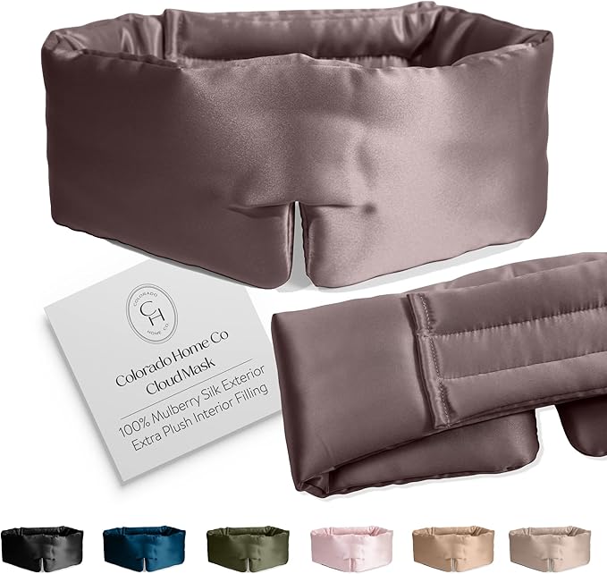 Colorado Home Co Cozy Silk Eye Mask - Blackout, Adjustable for Side Sleepers & Travel, Cloud Eye Covers, Mauve-BrightBean Baby