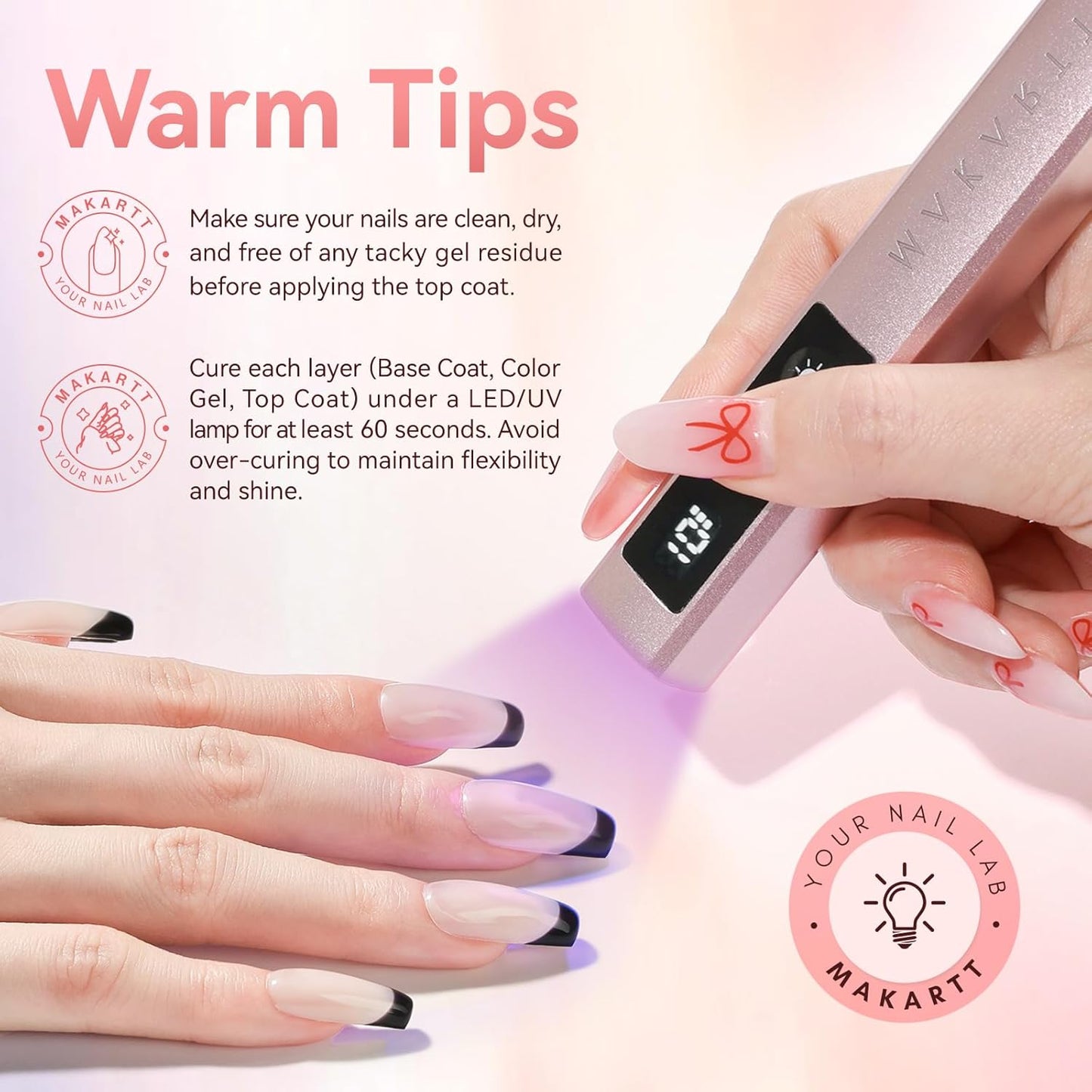 Makartt Gel Top Coat - 2PCS No Wipe Top Coat Gel Nail Polish, Long-Lasting Glossy Finish, Clear Nail Polish, Non-Yellowing, Pink Bottle, Soak Off with UV/LED Lamp, DIY Manicure Gift for Women-BrightBean Baby