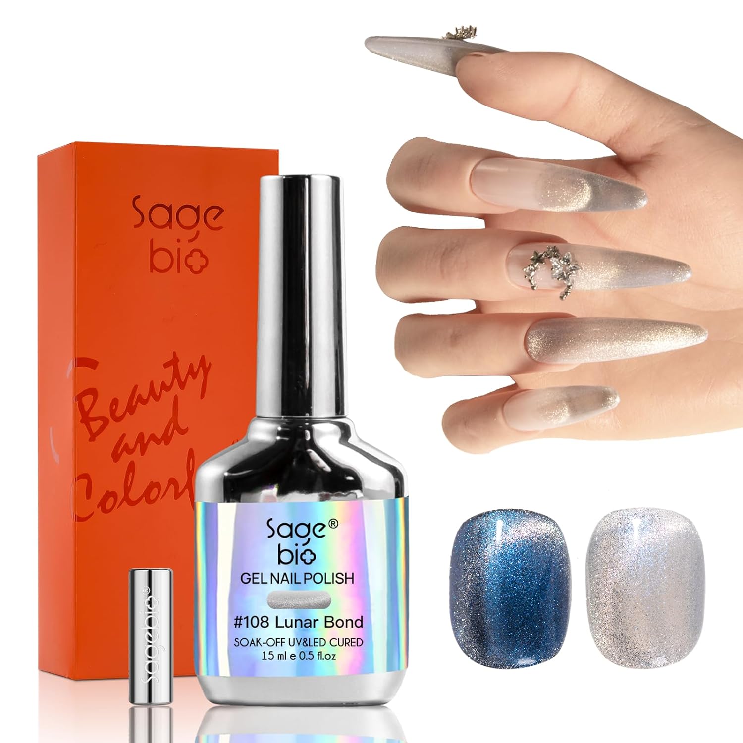 Cat Eye Gel Nail Polish with Magnet Stick, 15ml Magnetic Gel, Create Stunning Cat Eye Effects for DIY Manicures, Long-Lasting, Salon-Quality Finish, Lunar Bond-BrightBean Baby