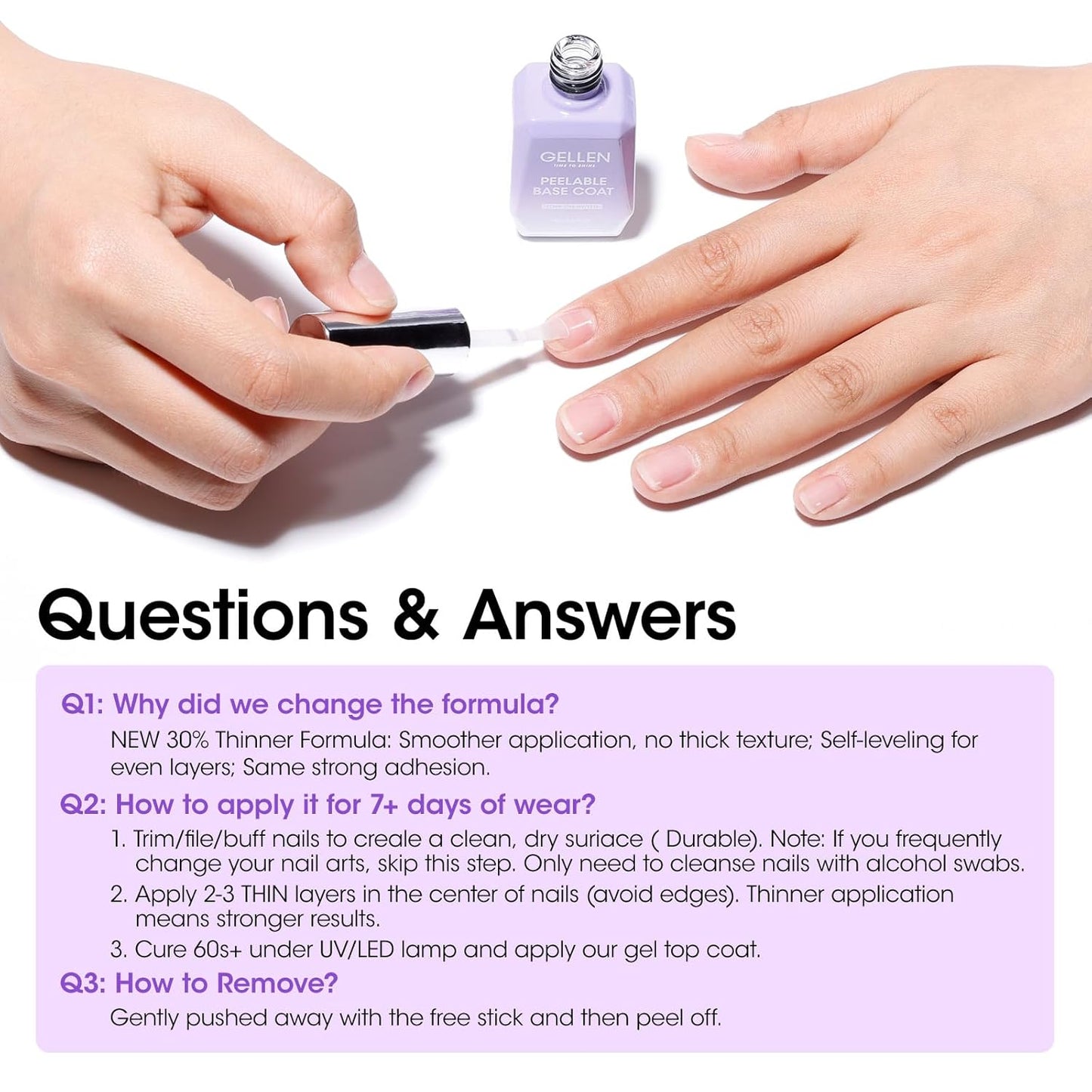 GELLEN Peel Off Gel Base Coat and Top Coat Set, Peelable Base Gel without Soaking, Clear Top Coat Nail Polish, UV LED Lamp Needed, Home DIY Nail Art Manicure Set-BrightBean Baby