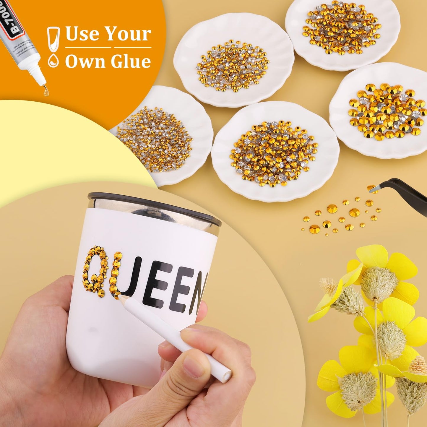 Resin Rhinestones for Crafting, 1 Box Copper Gold Multi Sizes Flatback Bedazzling Crystals for Crafts Nail Art Decoration, Non Hotfix Gems Charms for Tumbler Shoes Clothing Fabric Face Makeup-BrightBean Baby