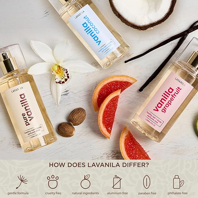 Lavanila Pure Vanilla Healthy Hair + Body Perfume Mist, 5 Fl Oz - Sweet & Warm Fragrance Spray Formulated with Jojoba Oil, Madagascar Vanilla, Tonka Bean, Heliotrope-BrightBean Baby