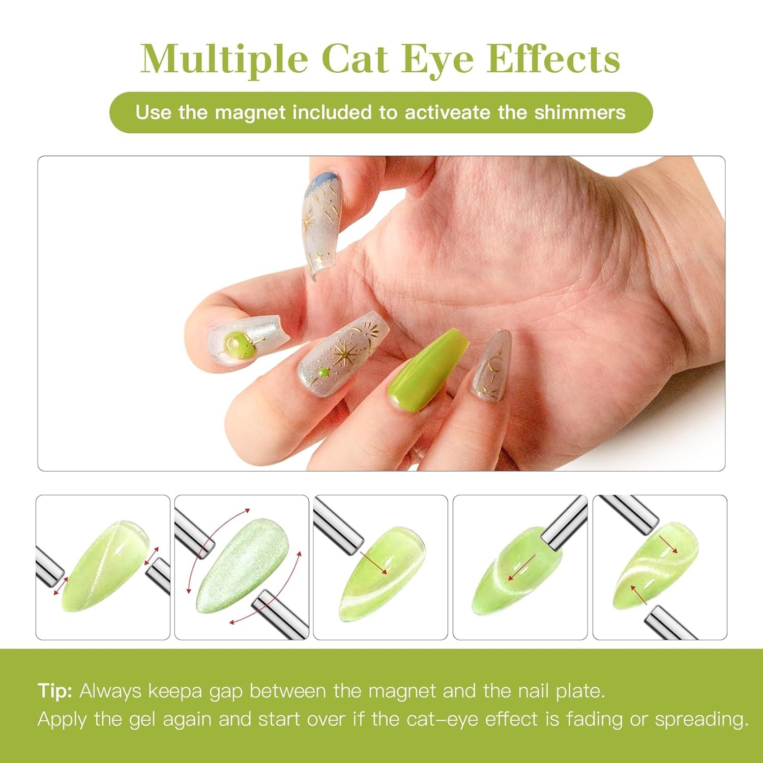 High-Density Cat Eye Gel Nail Polish with Magnet Stick, 15ml Dopamine Color Palette, Magnetic Effect Gel for DIY Manicure, Multiple Color Options - Emerald Gleam-BrightBean Baby