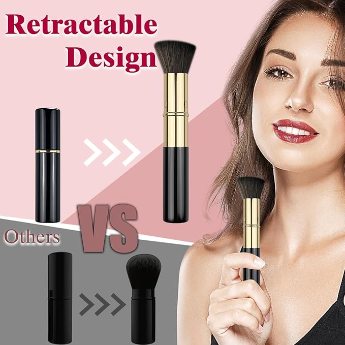 Retractable Kabuki Brush, Travel Powder Foundation Makeup Brush Face Blush Brushes for Liquid, Cream and Powder Face Makeup, Travel Size Makeup Brush-BrightBean Baby