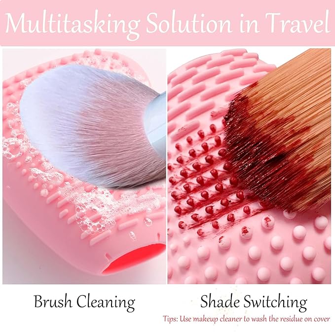 Silicone Travel Make-up Brush Holder with Cleaner Mat Pad, Organizer Case Covers for Foundation Eye Lip Brushes Storage Cleaning, Gift for Women Girl-friend Mother Wife, 5-Pcs Large + 7 Small, Blue-BrightBean Baby