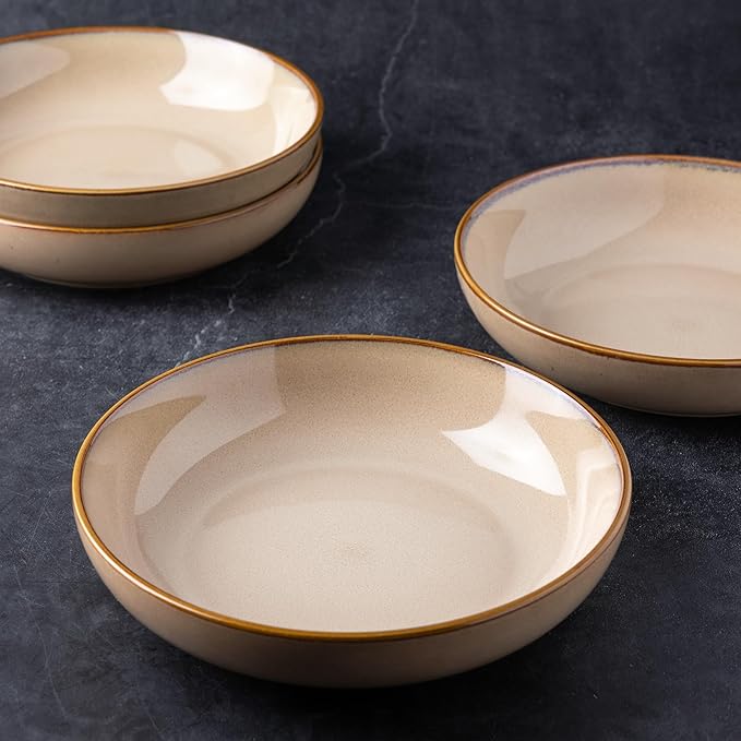 AmorArc 8.5'' Large Pasta Bowls, 36oz Ceramic Pasta Serving Bowls Set of 6 for Kitchen, Wide Bowls for Pasta,Salad,Oatmeal, Microwave Safe, Latte