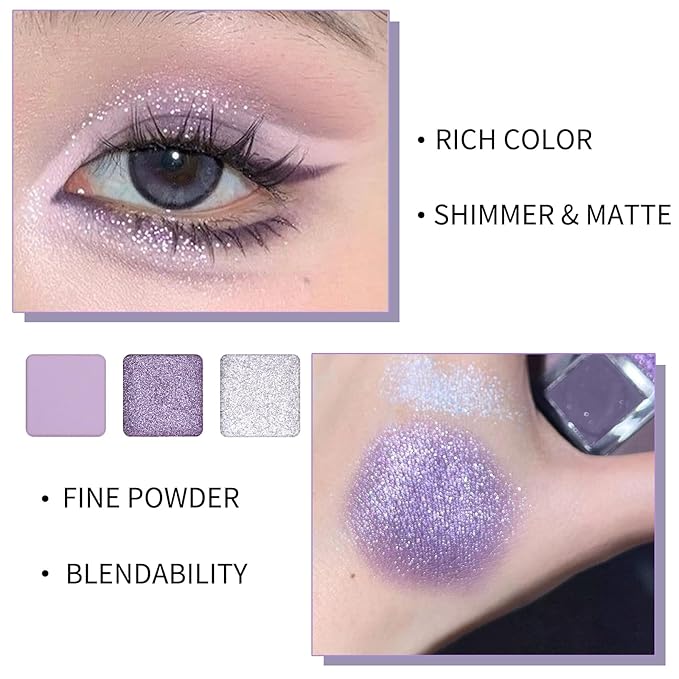 Erinde 9 Colors Eyeshadow Palette, Matte Shimmer Glitter Eye Shadow Palette Makeup, Highly Pigmented Long Lasting Waterproof, Natural Neutral Nude Eyeshadow Make Up Pallet, Purple Dreamscape-BrightBean Baby