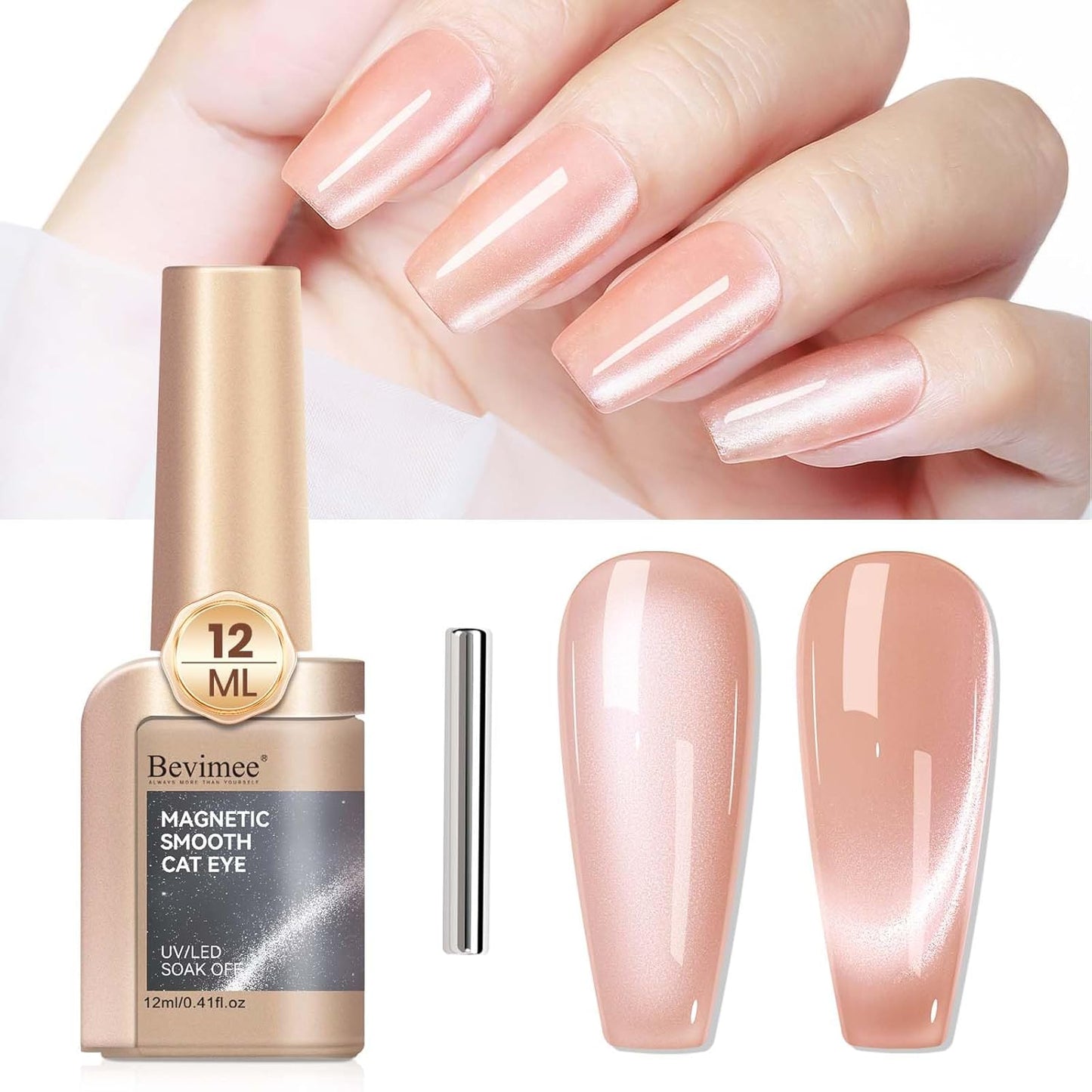 Cat Eye Gel Nail Polish, Moonlight Cateye Gel Polish 12ML Magnetic Nail Polish Holographic Glitter Mirror Glass Ceramics Smoothie UV Gels for Nail Art Manicure DIY at Home 1PC-BrightBean Baby