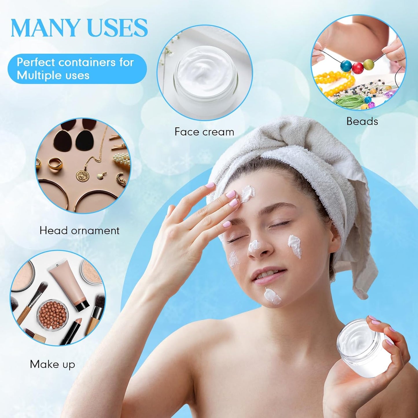 SATINIOR 100 Pcs Plastic Jars with Lids Small Containers Lids Wide Mouth Small Plastic Containers for Lotion Cream Rhinestones Body Butters Travel Storage(2 oz,Blue)-BrightBean Baby