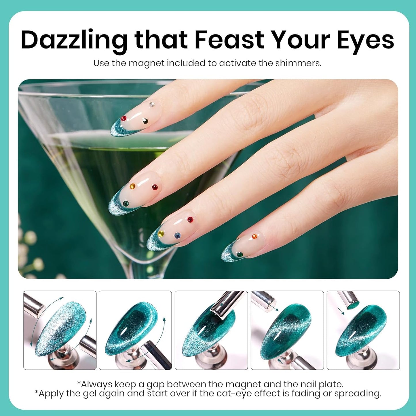 Beetles Green Cat Eye Gel Nail Polish, 9ml Glitter Gel Polish with Magnet Shimmer Green Velvet Soak Off UV LED Nail Lamp Nail Art DIY Home Manicure Design Gift for Women-BrightBean Baby