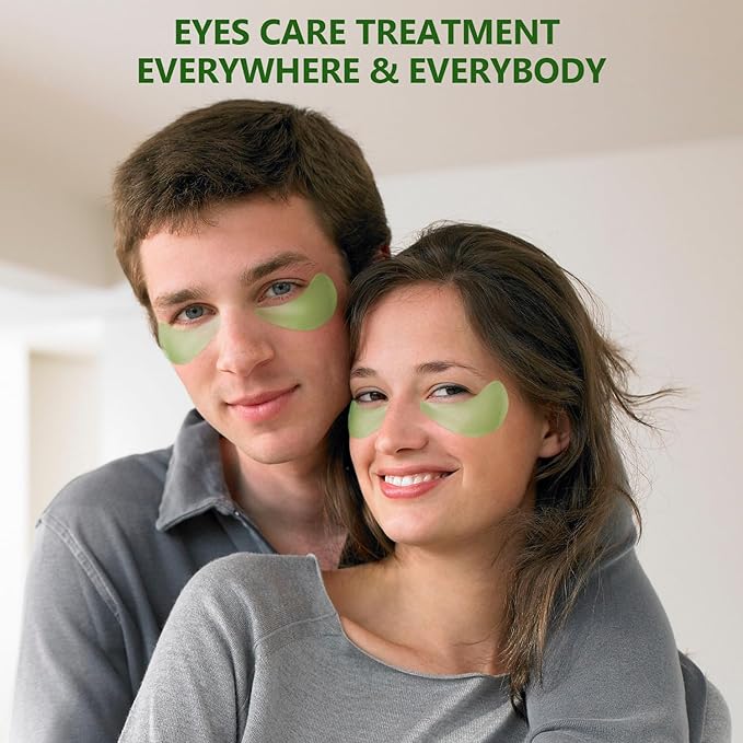 60 Pcs Green Under Eye Patches with 5 Pieces Travel 24K Gold Eye Mask, 30 Pairs Undereye Mask for Dark Circles Puffy Eye Treatment, Collagen Gel Pads Hydrating for Eye Bag Puffiness Wrinkle-BrightBean Baby