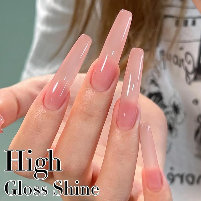 Double Rhythm Translucent Gel Polish Sheer Neutral Natural Light Milky Same Color Same Bottle 15ML Jelly Nail Polish Nail Art DIY at Home (Pink Clear-A1323)-BrightBean Baby