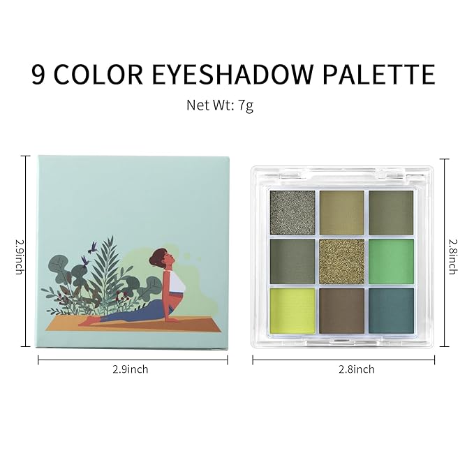 Erinde 9 Colors Eyeshadow Palette, Matte Shimmer Glitter Eye Shadow Palette Makeup, Highly Pigmented Long Lasting Waterproof, Natural Neutral Nude Eyeshadow Make Up Pallet, Yellow Green-BrightBean Baby