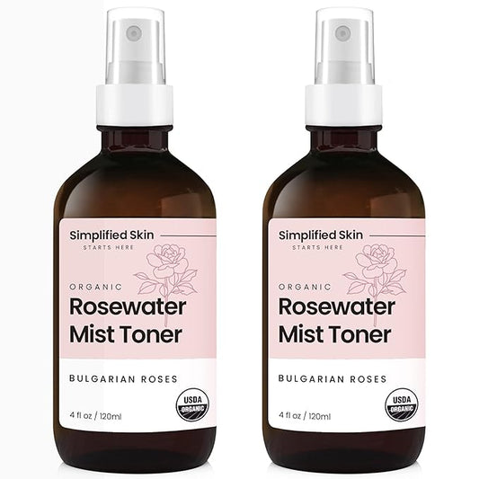 Rose Water Spray for Face & Hair - Organic USDA Certified Rosewater Facial Toner - Alcohol-Free Makeup Setting Hydrating Face Mist - Anti-Aging Toner Spray - 2 Pack-BrightBean Baby