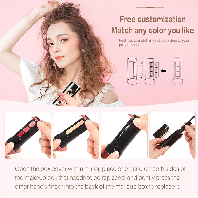 Portable Professional Makeup Kit,Mini Professional Makeup Kit Eyeshadow Palette Lip Gloss Concealer,Lipstick shape and size,7 Color-BrightBean Baby