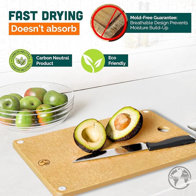 Earth’s Dreams Wood Cutting Board 17x12 Extra Large - Charcuterie Board, Non-Plastic, Non-Toxic, Heavy-Duty, Dishwasher Safe (Tan/Blacks)