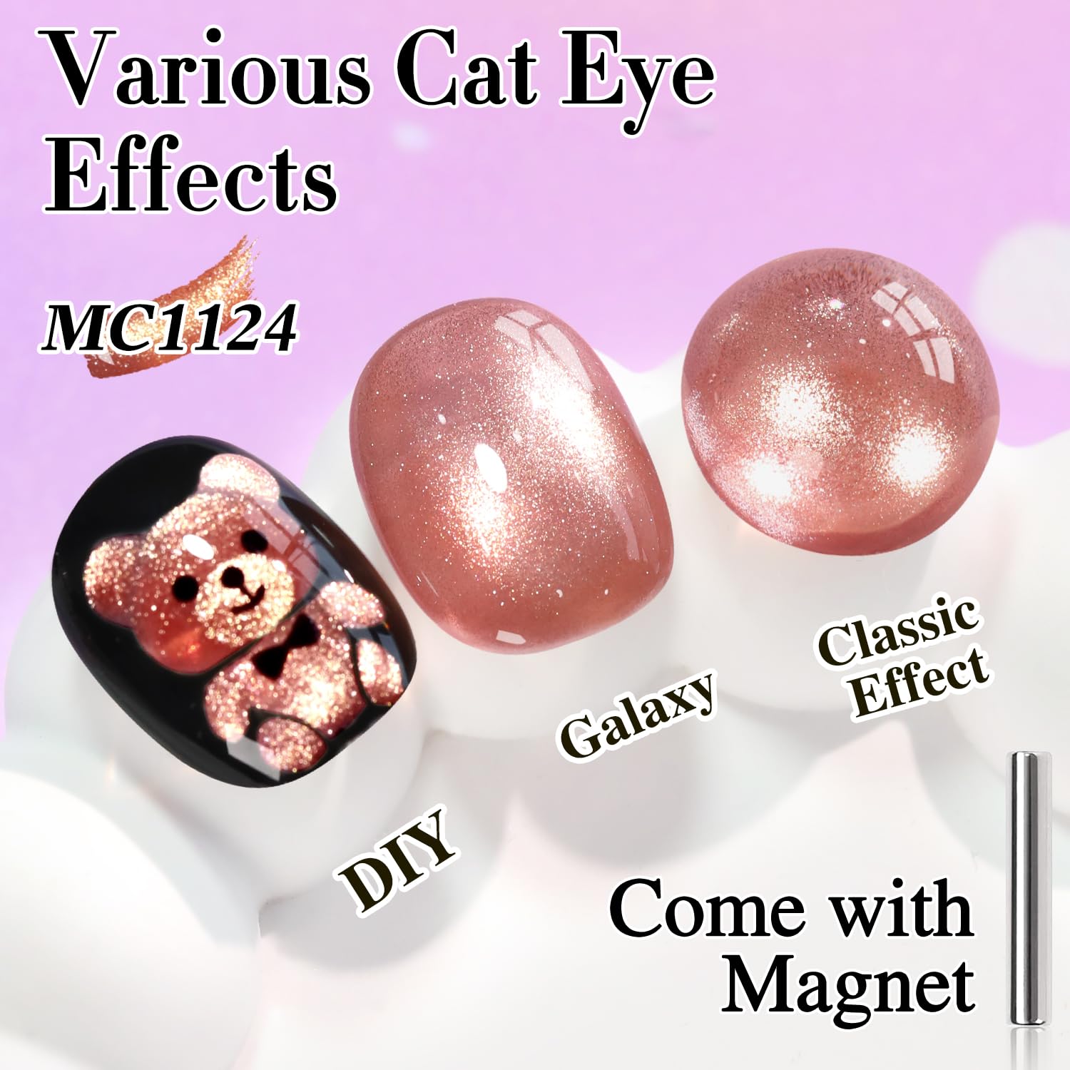 Double Rhythm 15ML Ice Glass Cat Eye Gel Polish with Magnet Holographic Glitter Shimmer Translucent Sheer Color Salon Soak Off Magnetic Nail at Home (Plum Purple-MC1124)-BrightBean Baby
