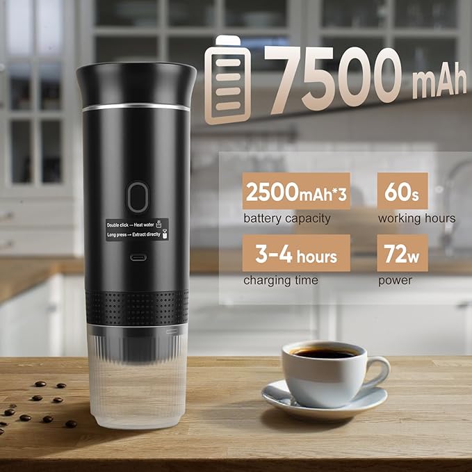 Gugxiom Portable Electric Espresso Machine, 3-in-1 Travel Coffee Maker with Self-Heating, Portable Coffee Maker for Travel, Car Espresso Maker Compatible with Ground Coffee & Capsule