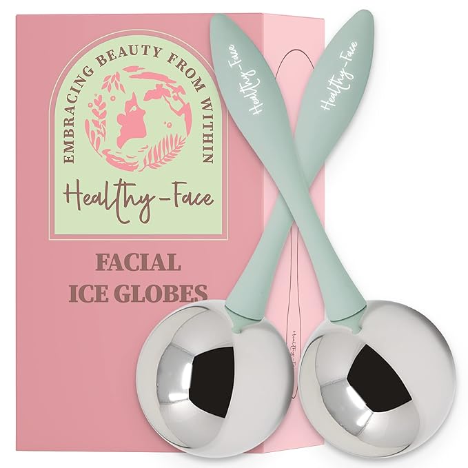 Facial Ice Globes for Face - 360 Stainless Steel face wand Globes Massager For Puffy Eyes & Dark Circles, Stimulates Collagen to Tighten Skin & Shrink Pores, Enhance Circulation & Smooth Looking Skin-BrightBean Baby