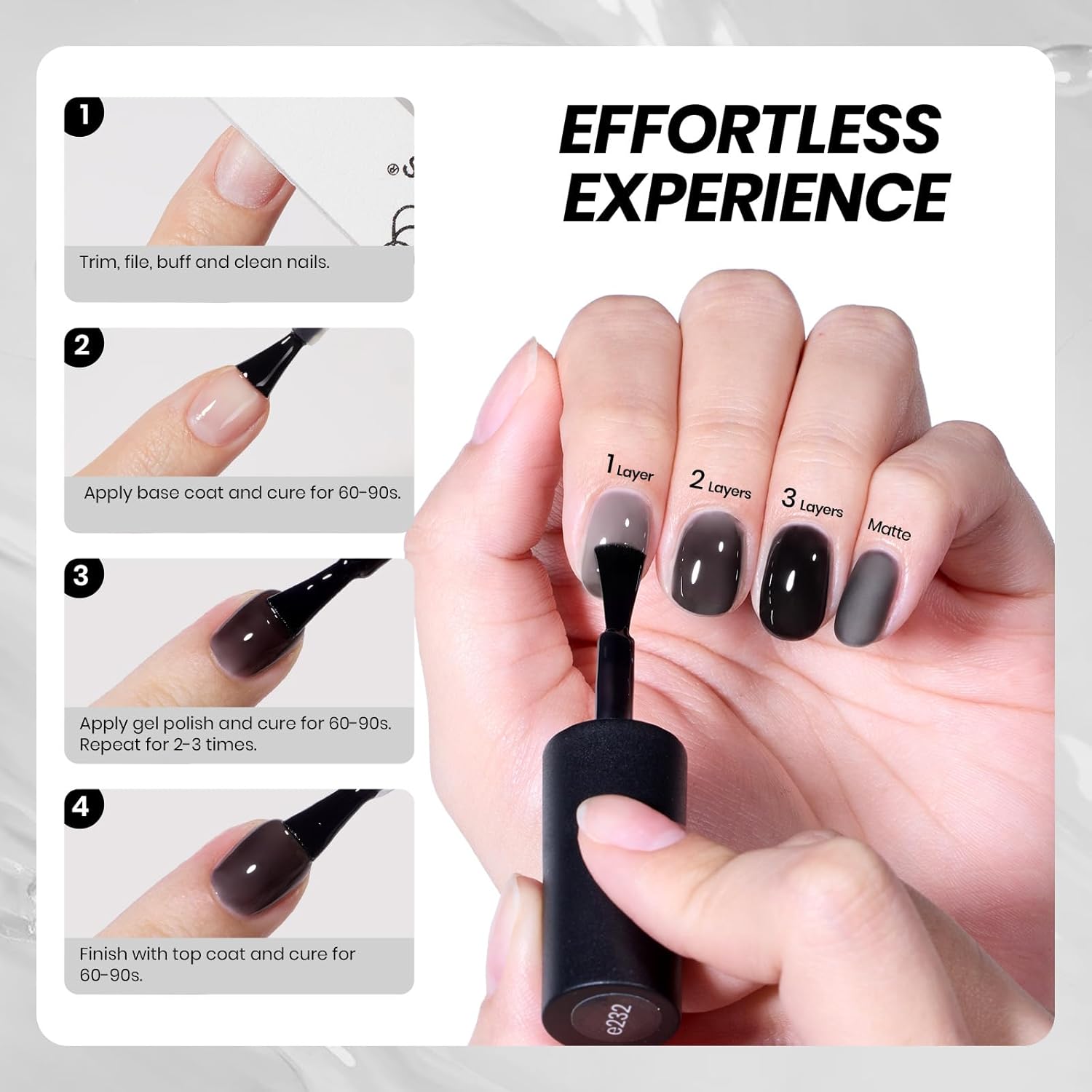 Beetles Black Jelly Gel Nail Polish - 15ML Sheer Black Gel Polish Neutral Jelly Translucent Effect Soak Off UV French Nail Art DIY Home Manicure Gift for Women-BrightBean Baby