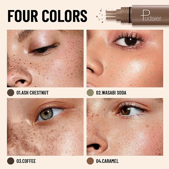 Freckle Stamp Pen, Fake Freckles Stain Marker,5-Dot Faux Liquid Freckle Stamp Cushion for Natural and Lifelike Sunkissed Makeup,Quick Dry Long-Lasting Face Freckle Pencil Tool,02#Wasabi Soda-BrightBean Baby