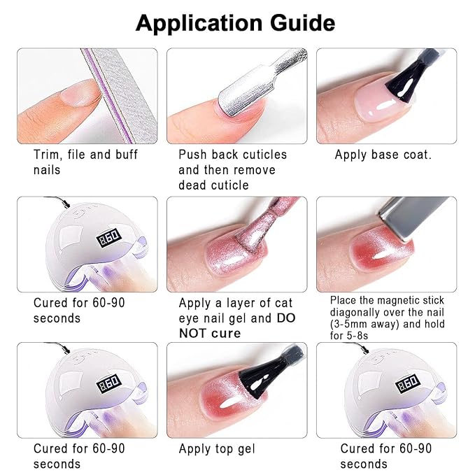 RARJSM Cat Eye Gel Nail Polish Set Silver Glitter Nude Purple Pink Red Champagne Gold Brown 6 Colors 9D Galaxy Velvet Ice Jelly Gel Polish with Magnet Stick UV LED Curing Requires Soak Off Home Salon-BrightBean Baby