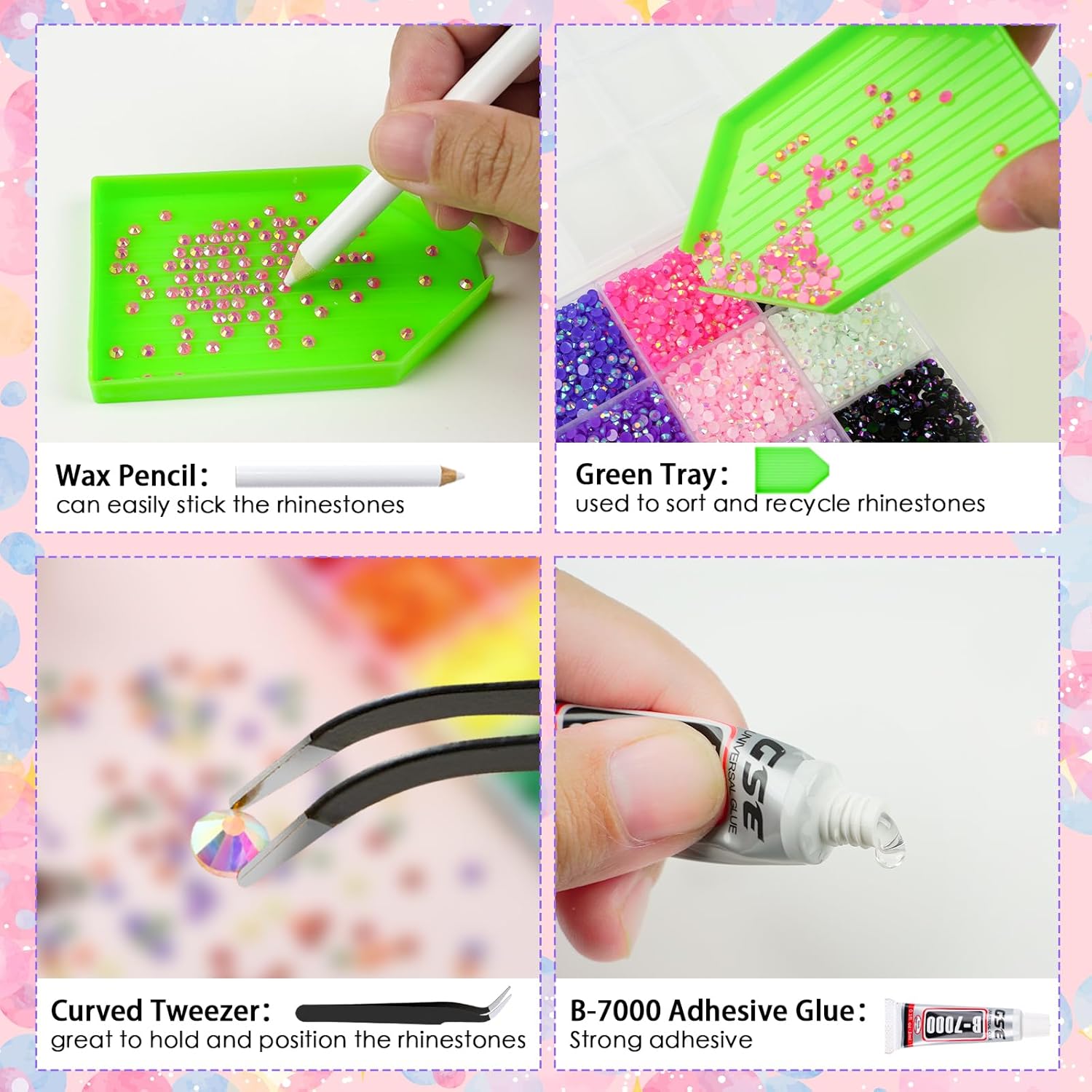 Canvalite 18000PCS Nail Rhinestones for Crafting, Multicolor 3mm Flatback Rainbow Gems, Bedazzling Crystal with 4Pcs 2.5g Jewelry Glue for DIY Crafts Clothing Shoes Nail Art,Stocking Stuffers Gifts-BrightBean Baby